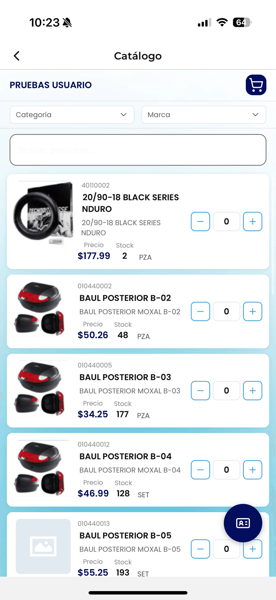 Catálogo con stock y precios al día
